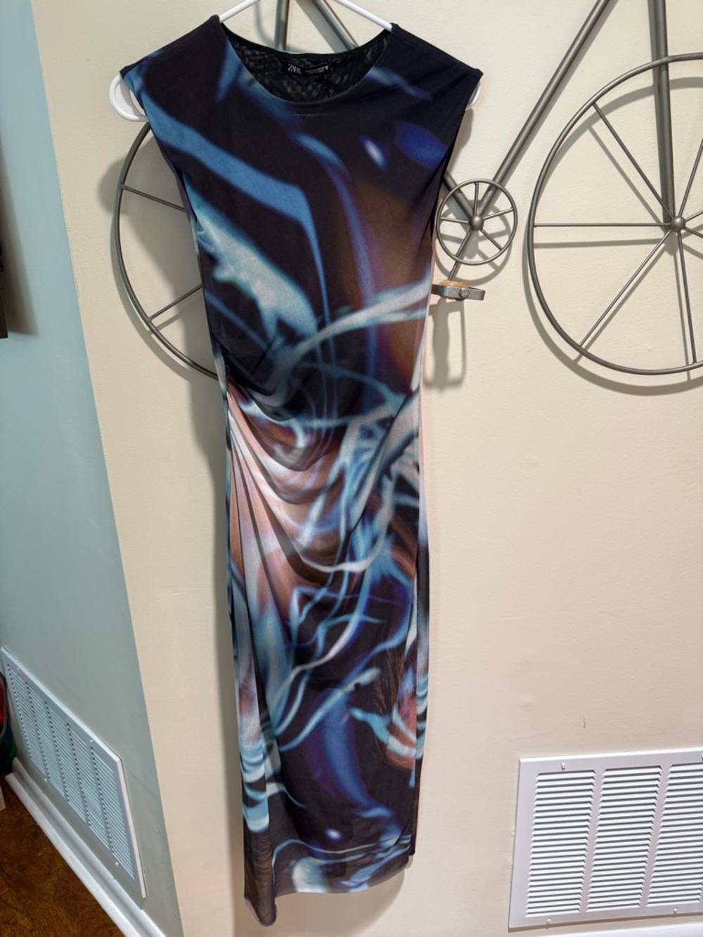 Zara Abstract Blue Swirl Midi Dress Size S NWOT
